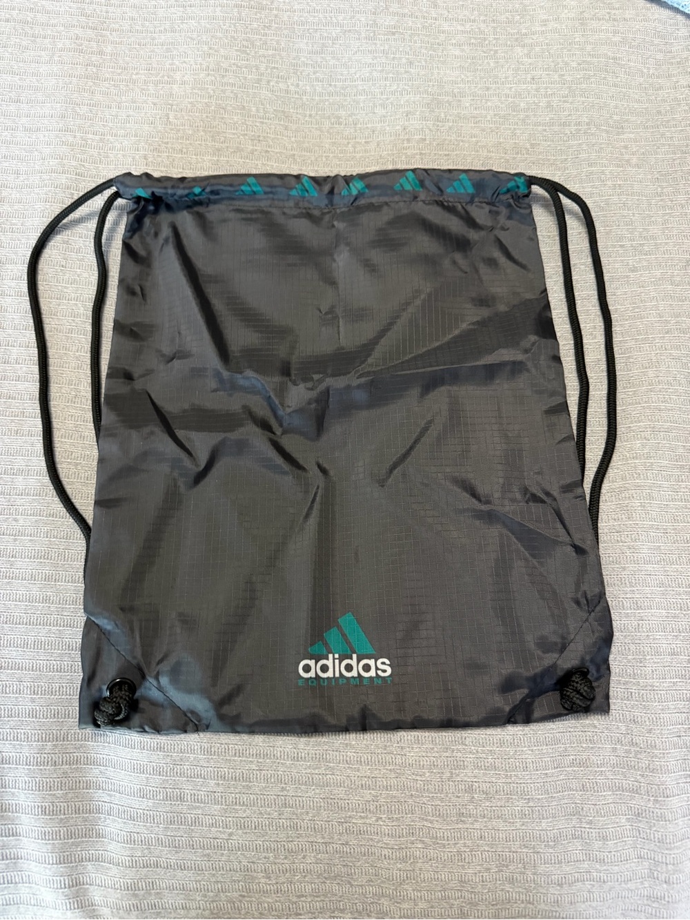 adidas Black Drawstring Backpack with Teal Logo Accents new